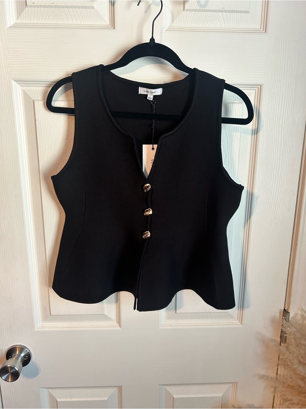Love Tree Black Sleeveless Peplum Tank with Decorative Buttons